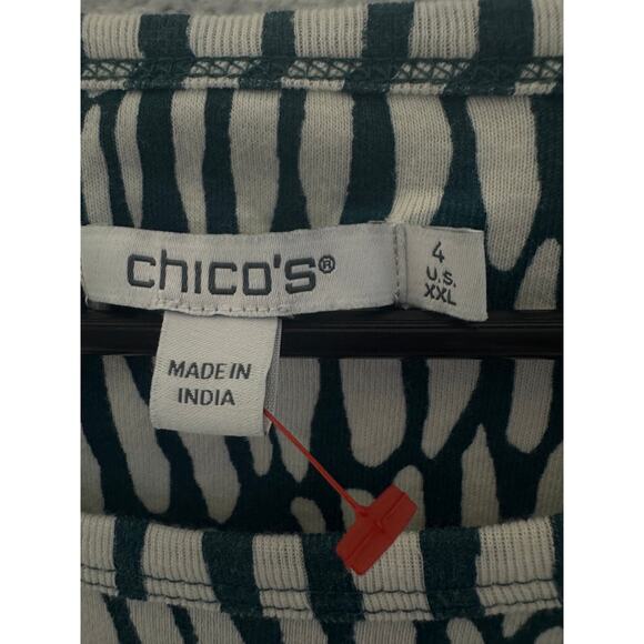 Chico’s Green White Abstract Print Long Sleeve Top Size 4 (XXL) - Picture 6 of 9